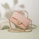 Women's Genuine Leather Lock Closure Quilted Chain Handle Shoulder Bag