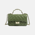 Women's Genuine Leather Lock Closure Quilted Chain Handle Shoulder Bag