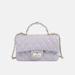 Women's Genuine Leather Lock Closure Quilted Chain Handle Shoulder Bag