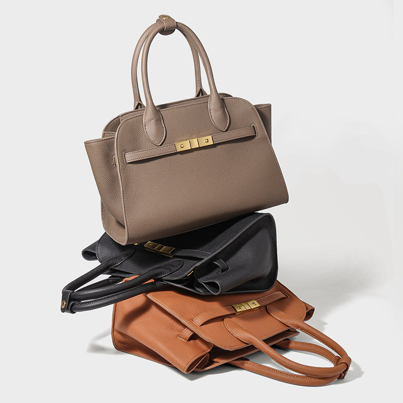 Sac à main en cuir véritable avec fermeture à clé pour femmes