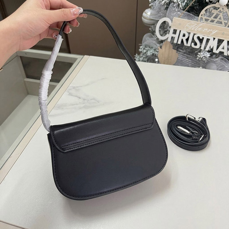 Women's Letter D Genuine Leather Baguette Shoulder Bags