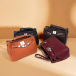 Women's Minimalist Genuine Leather Lock-Clasp Shoulder Bag