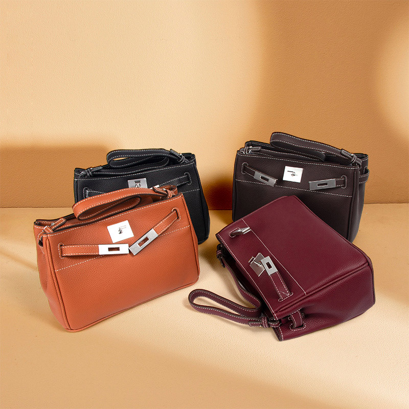 Women's Minimalist Genuine Leather Lock-Clasp Shoulder Bag