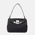 Women's Minimalist Genuine Leather Lock-Clasp Shoulder Bag