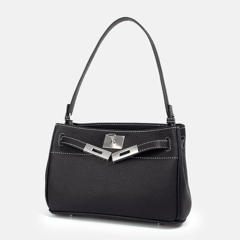 Women's Minimalist Genuine Leather Lock-Clasp Shoulder Bag