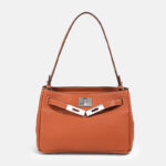 Women's Minimalist Genuine Leather Lock-Clasp Shoulder Bag