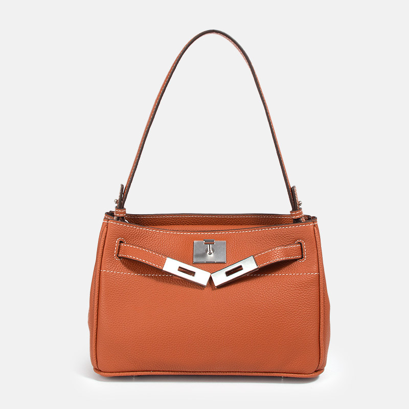 Women's Minimalist Genuine Leather Lock-Clasp Shoulder Bag