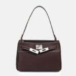 Women's Minimalist Genuine Leather Lock-Clasp Shoulder Bag