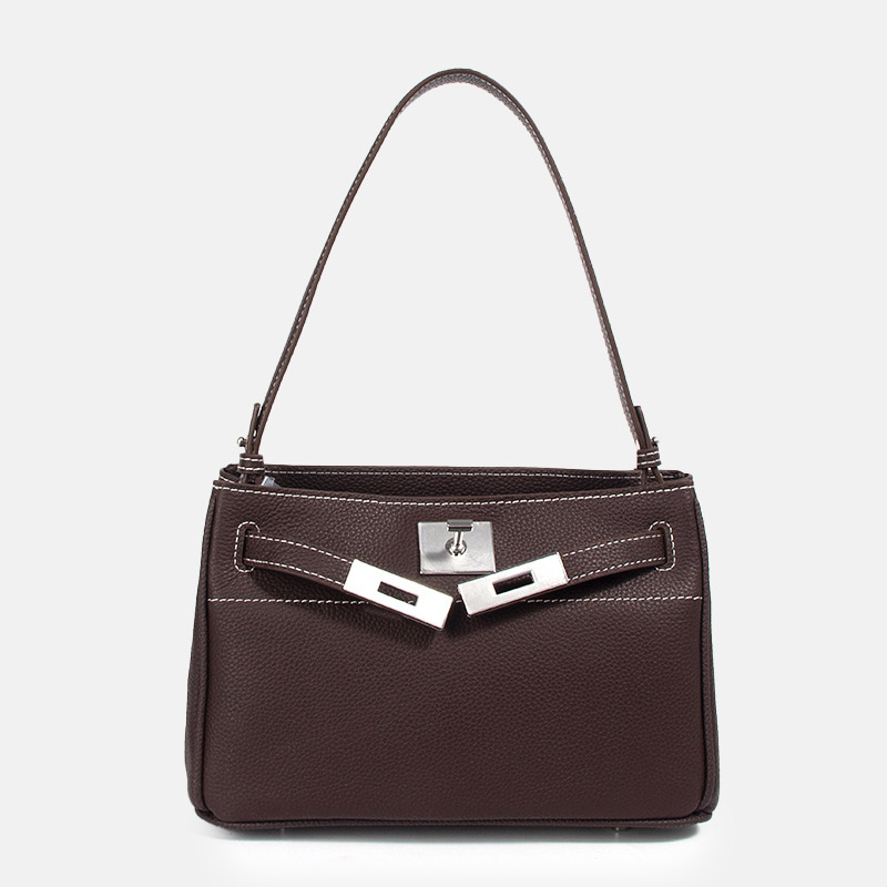 Women's Minimalist Genuine Leather Lock-Clasp Shoulder Bag