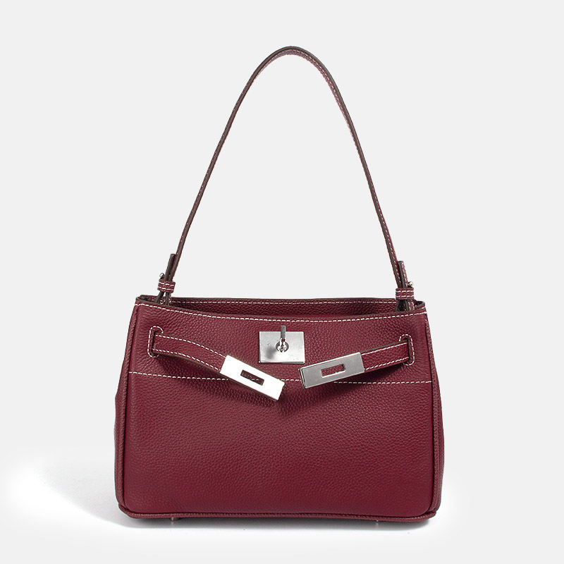 Women's Minimalist Genuine Leather Lock-Clasp Shoulder Bag