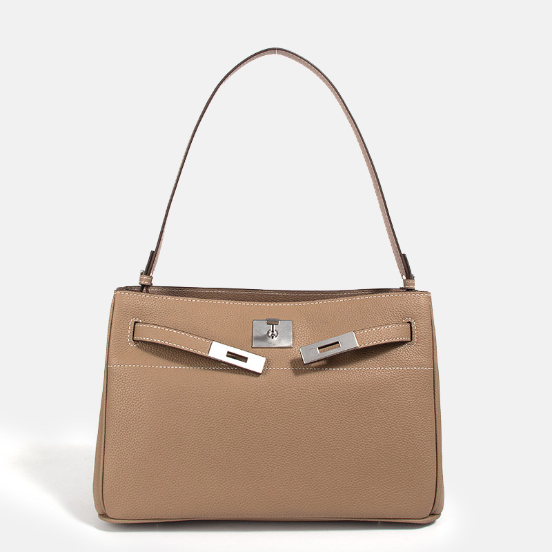 Women's Minimalist Genuine Leather Lock-Clasp Shoulder Bag