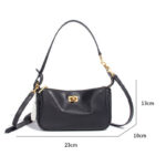 Women's Minimalist Genuine Leather Lock-Closure Zipper Shoulder Bag