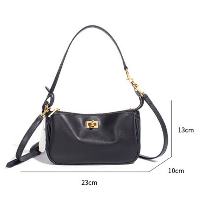 Women's Minimalist Genuine Leather Lock-Closure Zipper Shoulder Bag