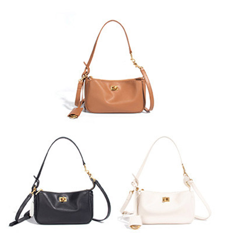 Women's Minimalist Genuine Leather Lock-Closure Zipper Shoulder Bag