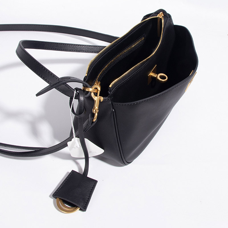 Women's Minimalist Genuine Leather Lock-Closure Zipper Shoulder Bag