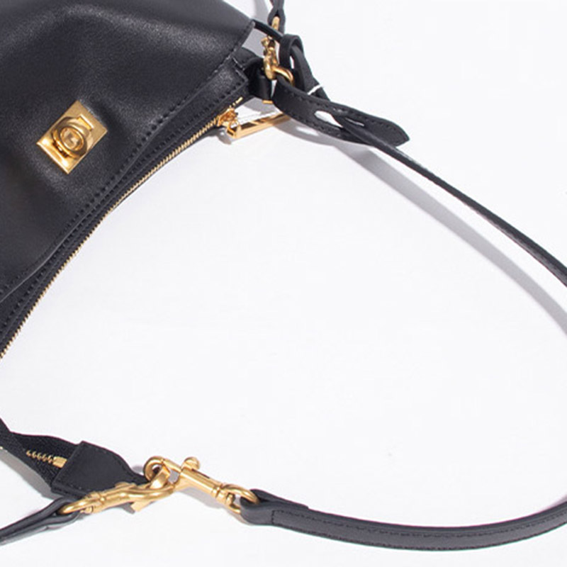 Women's Minimalist Genuine Leather Lock-Closure Zipper Shoulder Bag