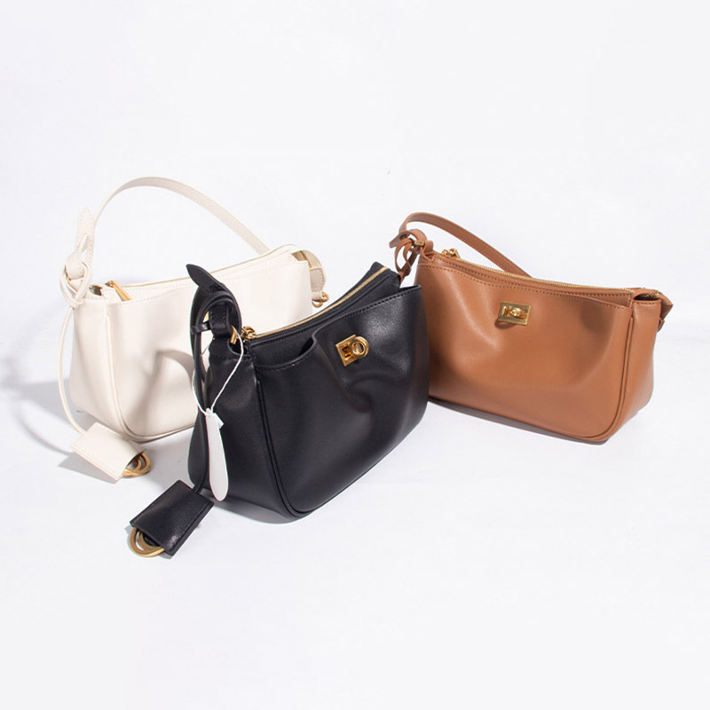 Women's Minimalist Genuine Leather Lock-Closure Zipper Shoulder Bag
