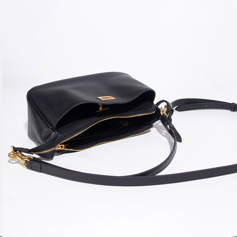 Women's Minimalist Genuine Leather Lock-Closure Zipper Shoulder Bag