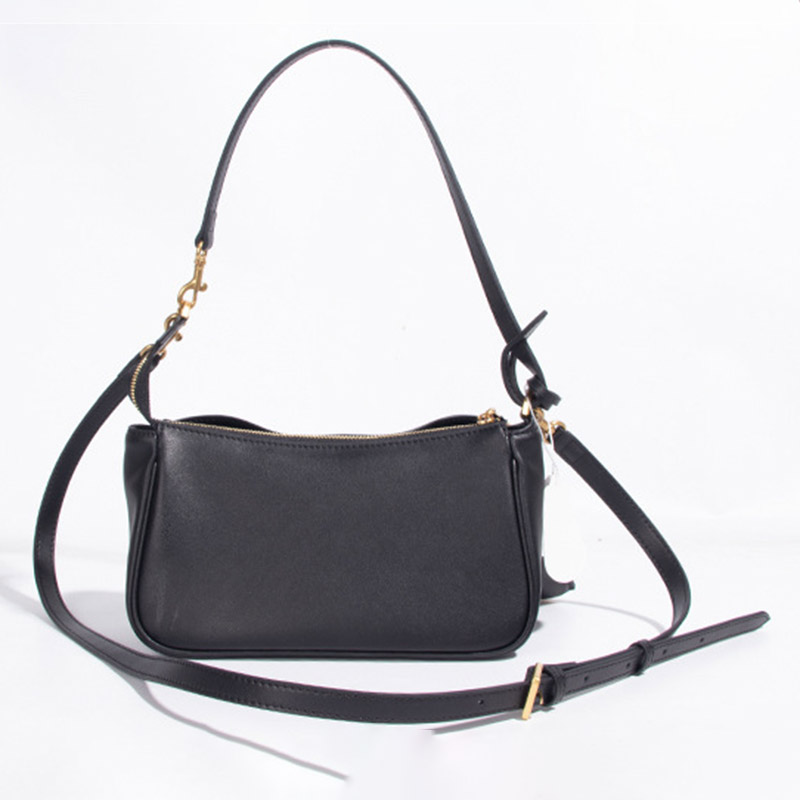 Women's Minimalist Genuine Leather Lock-Closure Zipper Shoulder Bag
