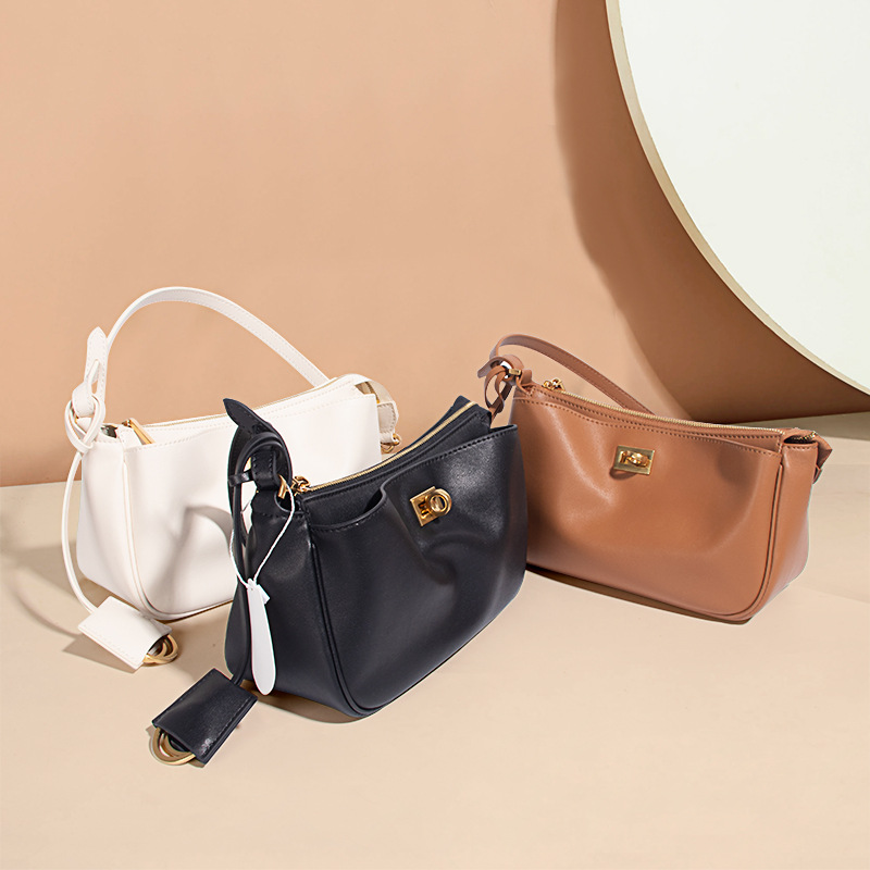 Sac à bandoulière minimaliste en cuir véritable à fermeture à glissière pour femmes