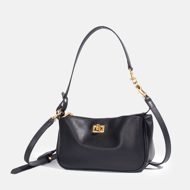 Sac à bandoulière minimaliste en cuir véritable à fermeture à glissière pour femmes