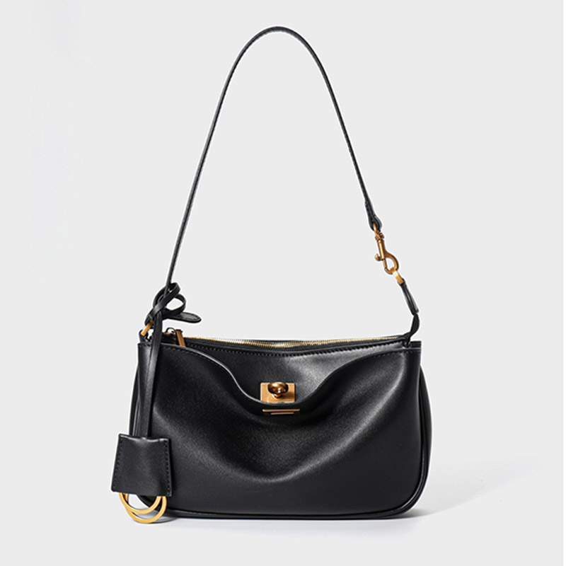 Sac Baguette Minimaliste en cuir véritable avec fermeture à glissière pour femmes