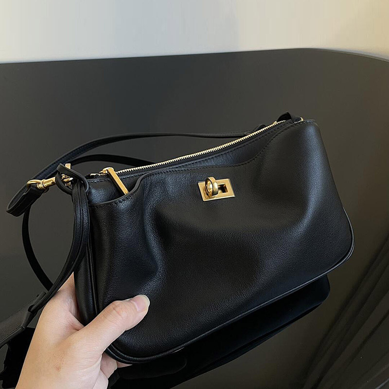 Minimalistische Damen Echtleder Schloss Reißverschluss Umhängetasche Baguette Tasche