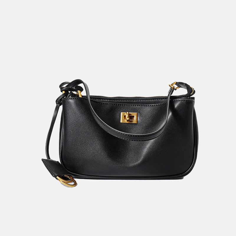 Minimalistische Damen Echtleder Schloss Reißverschluss Umhängetasche Baguette Tasche