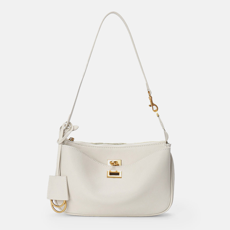 Minimalistische Damen Echtleder Schloss Reißverschluss Umhängetasche Baguette Tasche