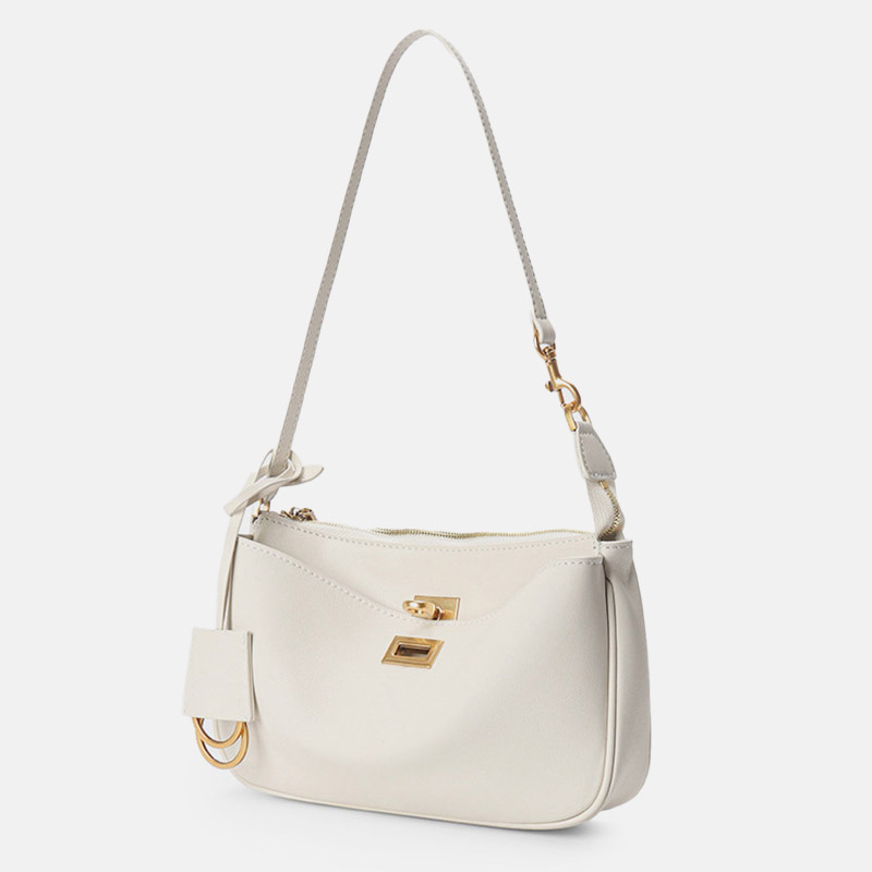 Minimalistische Damen Echtleder Schloss Reißverschluss Umhängetasche Baguette Tasche
