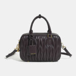 Women's Minimalist Pleated Genuine Leather Boston Handbag