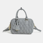 Women's Minimalist Pleated Genuine Leather Boston Handbag