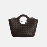 Minimalistische geflochtene Leder Umhängetasche mit rundem Griff für Frauen