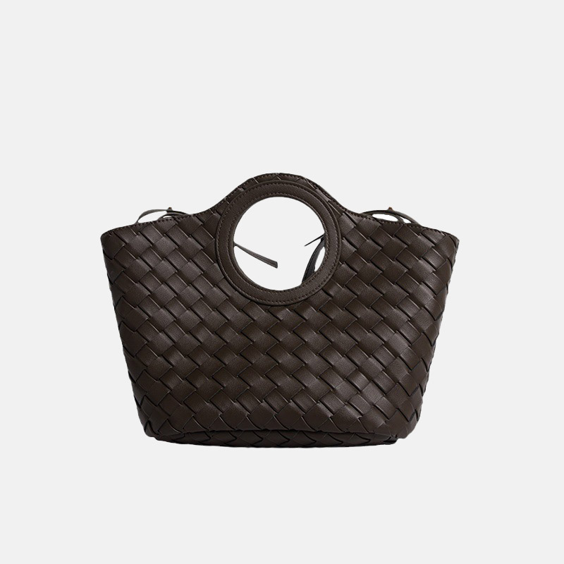 Minimalistische geflochtene Leder Umhängetasche mit rundem Griff für Frauen