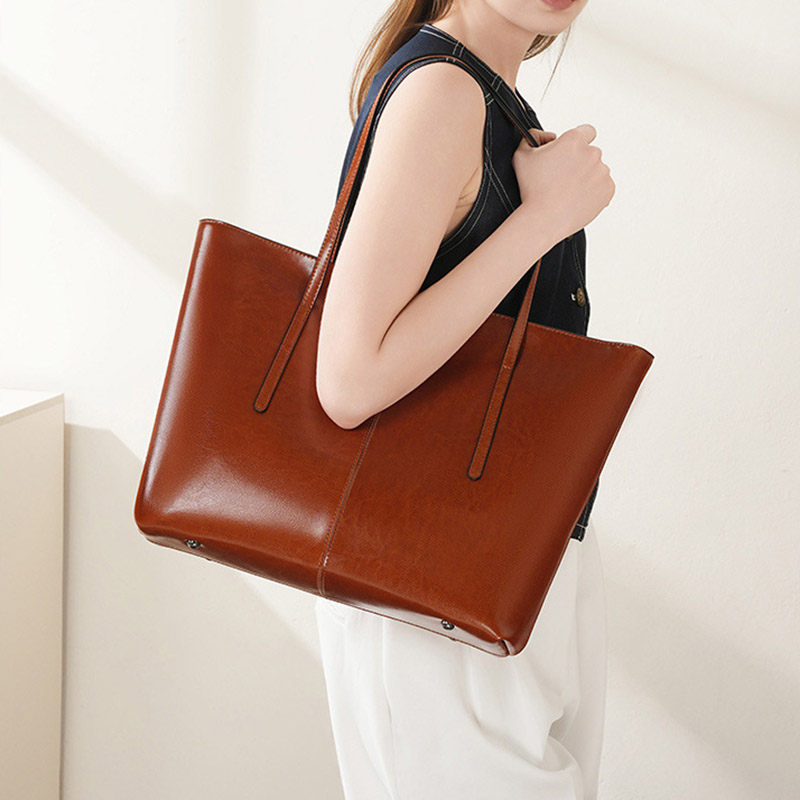 Women's Oily Crackle Genuine Leather Large Shoulder Tote Bags