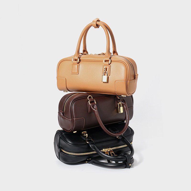 Sac à main en cuir véritable à fermeture verrouillée pour femmes