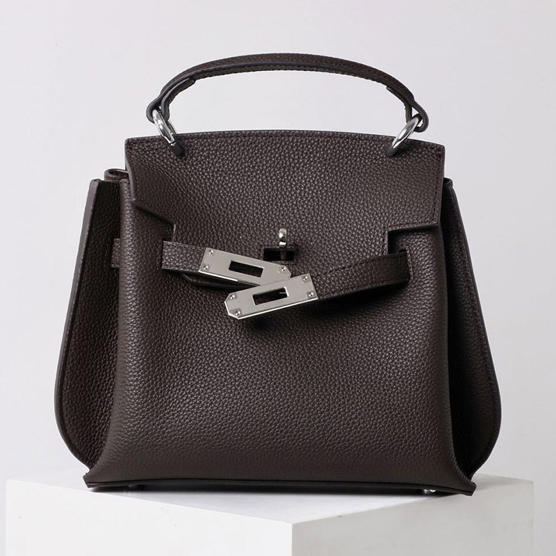 Women's Vintage Genuine Leather Top Handle Bag With Lock Closure