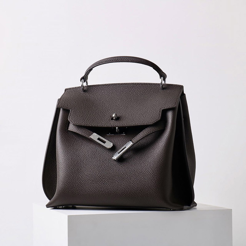 Damen Vintage Echtes Leder Top Handle Tasche mit Schlossverschluss