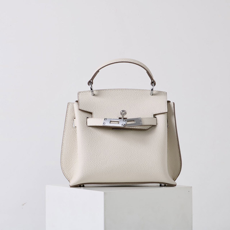Damen Vintage Echtes Leder Top Handle Tasche mit Schlossverschluss