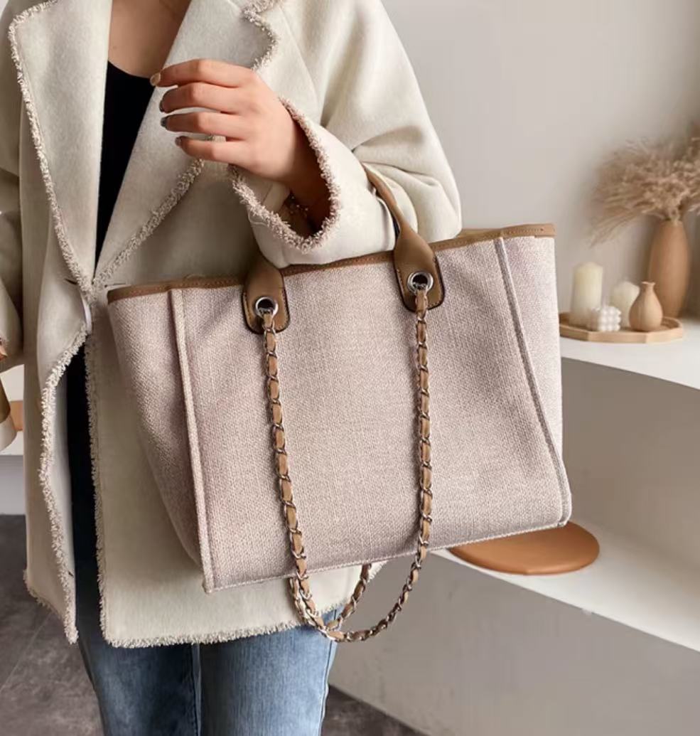 Women's Large Canvas Beach Shoulder Chain Tote Bags photo review