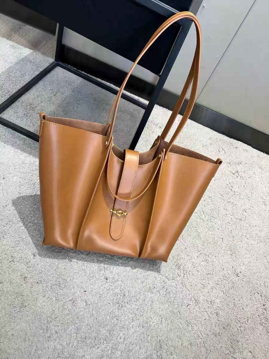 Women's Genuine Leather Dual Straps Tote Bags with Buckle photo review