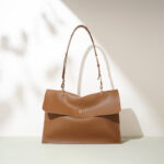 Women's Caramel Minimalist Genuine Leather Lock-Clasp Crossbody Shoulder Bag