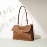 Women's Caramel Minimalist Genuine Leather Lock-Clasp Crossbody Shoulder Bag