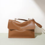 Women's Caramel Minimalist Genuine Leather Lock-Clasp Crossbody Shoulder Bag