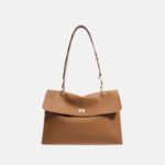 Women's Caramel Minimalist Genuine Leather Lock-Clasp Crossbody Shoulder Bag