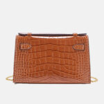 Sac à main à bandoulière en crocodile en cuir véritable avec fermoir et chaîne