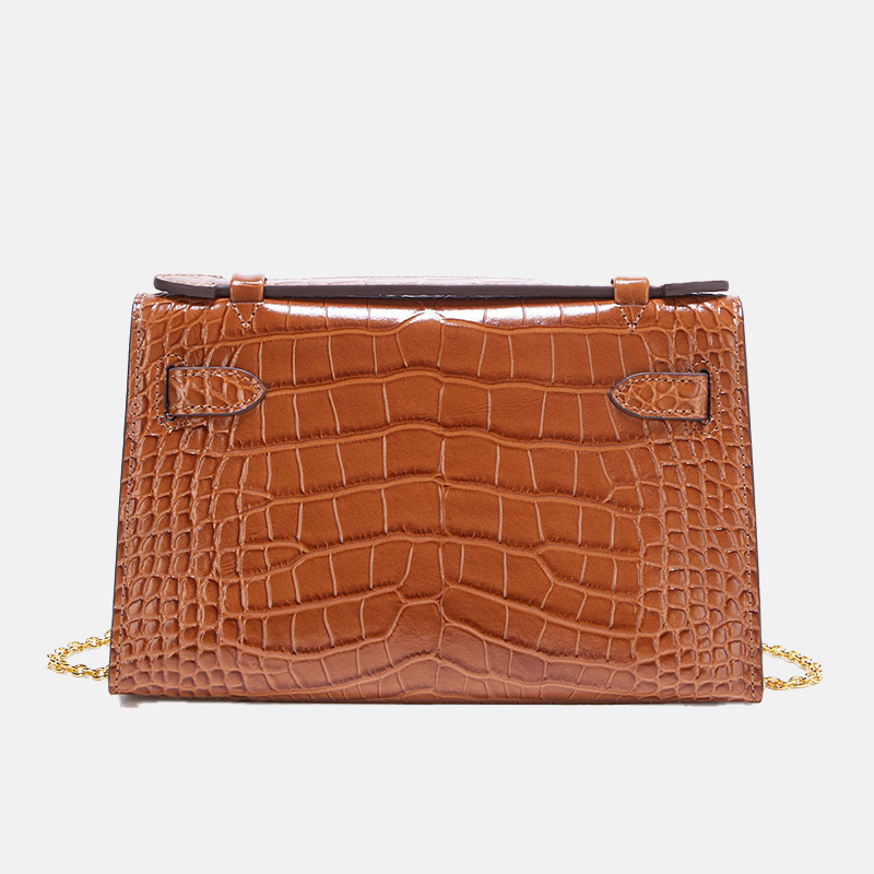 Sac à main à bandoulière en crocodile en cuir véritable avec fermoir et chaîne
