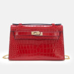 Sac à main à bandoulière en crocodile en cuir véritable avec fermoir et chaîne