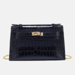 Sac à main à bandoulière en crocodile en cuir véritable avec fermoir et chaîne