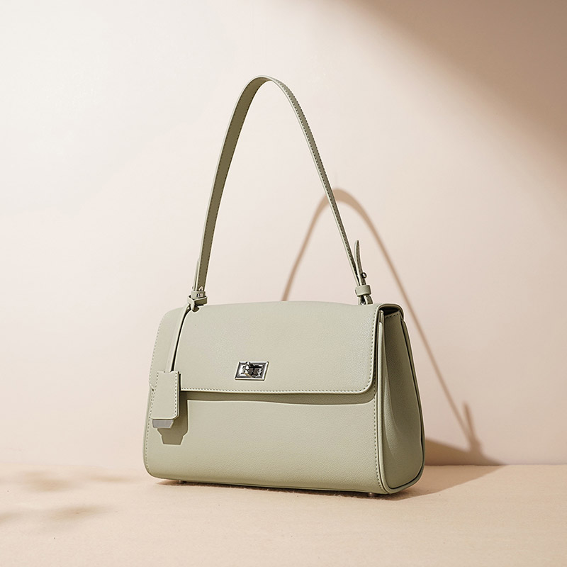 Women's Genuine Leather Lock-Clasp Shoulder Bag In Minimalist